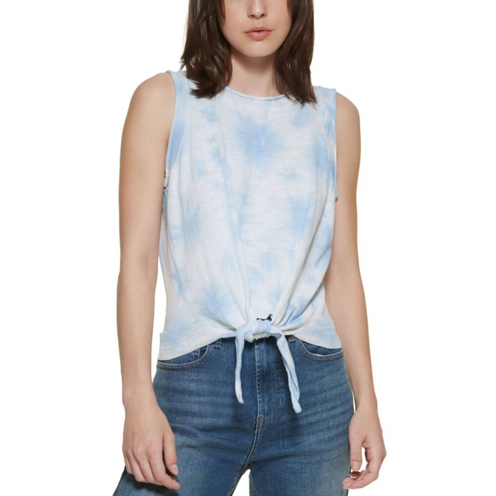 DKNY Jeans Womens Tie Dye Tie Hem Cotton Top
